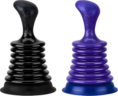 Mini Sink Plunger 2 Pack (Blue & Black), Powerful Bellows Clog Remover, Commercial Style Plumbing Tool for Kitchen & Bathroom Drains, Compact for Sink, Bathtub & Shower
