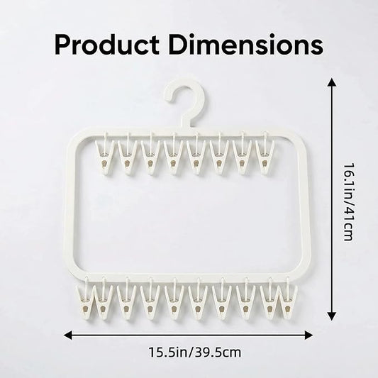 18-Clip Multi-Layer Clothes Drying Rack, BPA-Free ABS Laundry Hanger for Baby Clothes, Socks & Underwear, Heavy Duty Non-Foldable Hanger for Apartment, Nursery & Small Spaces (Off-White)