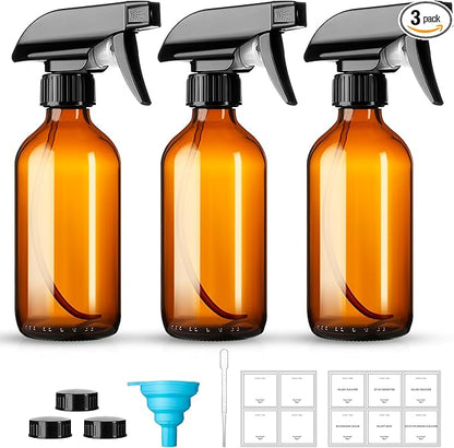 Vitreaux 8oz Amber Glass Spray Bottles,3 Pack Glass Spray Bottles Refillable Empty Bottle with Adjustable Nozzle,Spray Bottle for Essential Oils,Cleaning Solutions,Pets,Hair Mister,Gardening