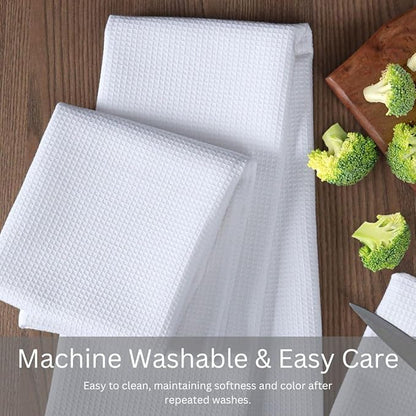 Waffle Kitchen Towels 100% Cotton Set of 6 - Heavy Duty 320 GSM Quality Dish Cloths - Soft Absorbent Washable for Kitchen Use - Quick Drying Dish Towel 16x26 inch White