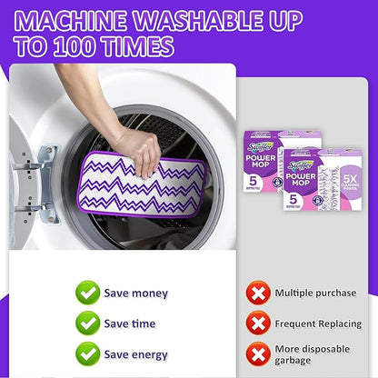 Reusable Mop Refills Pads for Swiffer PowerMop - 7 Pack Microfiber Wet Pads 15" Washable Mopping Cloths for Multi-Surface & All Types of Floors, White