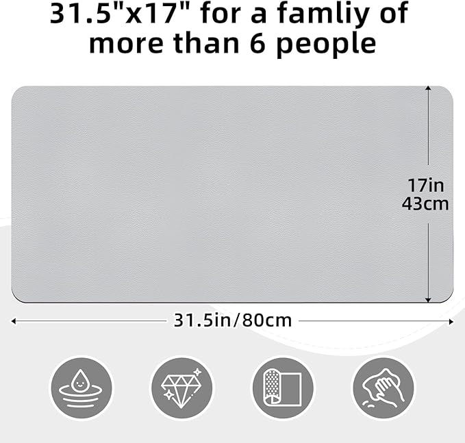 LOPNUR Kitchen Dish Drying Mat, 31.5"x17" Dish Drying Mats for Kitchen Counter, Diatomite Coffee Mat, Super Absorbent Dish Drying Pad, Heat Resistant Mat with Anti-slip Rubber Backed, Light Grey