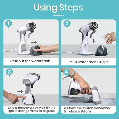 Steamer for Clothes 1500W，30S Fast Heat Plancha a Vapor Para Ropa, 260ML Water Tank Clothing Garment Fabric Iron Travel Steamer Handheld Portable for Wrinkles (White)