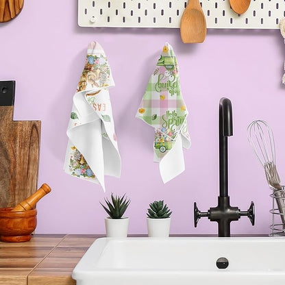 Easter Towels Kitchen Sets - Easter Bunny Rabbit Dish Towel 16x24 Inch Colorful Easter Kitchen Towel Spring Hand Towels Hello Spring Set of 6 Easter Blessings for Bathroom Kitchen