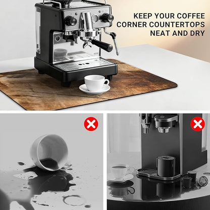 Coffee Mat 24x16 Inch, Wood Grain Coffee Place Mat, Absorbent Hide Stain Rubber Backed Dish Drying Mat for Kitchen Counter, Bar Mats for Countertops, Under Coffee Bar Maker Machine Pot Espresso Staion