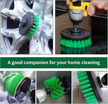 8 Pcs Drill Brush Attachment Set, Power Cleaning Scrub Brush Kit with Extend Long Attachment, All Purpose Drill Scrub Brushes for Car, Grout, Floor, Tub, Bathroom and Kitchen (Green)