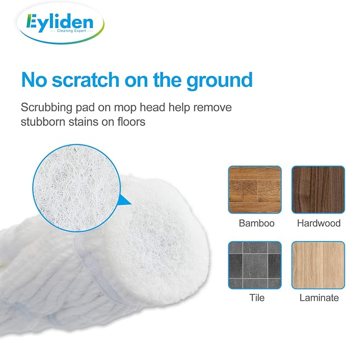 Eyliden Mop with 2 Reusable Microfiber Heads, Easy Wringing Twist Mop, 57.5 inch Long Handle, Wet Mops for Floor Cleaning, Commercial Household Clean Hardwood, Vinyl, Tile, and More (White)