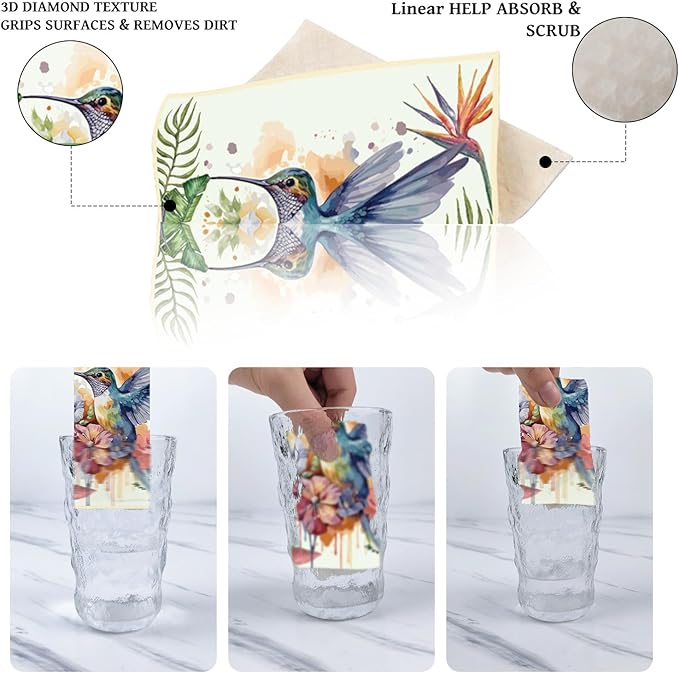 Reusable Swedish Dishcloths for Kitchen, 6 Pack Birds Flowers Butterfly Absorbent Swedish Dish Cloths, Reusable Paper Towels Washable for Kitchen Countertop Sink Fast Drying Degradable Dishes Cloths
