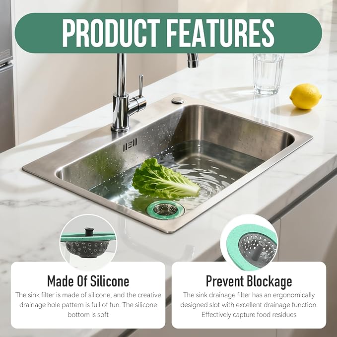 4-Pack Kitchen Sink Strainer,4.25''Diameter Soft Silicone Drain Filter for Sink, Bathroom,Tub - Anti-Clog,Dishwasher Safe,Easy to Clean Hair Catche