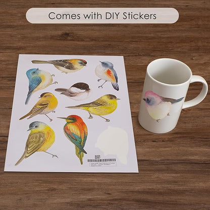 DKTIE Reeded Glass Window Film Seamless Pattern with Colored Birds Bathroom Window Privacy Film Waterproof Easy to Install Renter Friendly (S3533R, 17.7in X 78.7in)