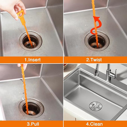 Drain Clog Remover, 25.2inch Flexible Long Pipe Snake Hair Clogs Catcher Cleaner Tool for Toilet, Kitchen Sink, Bathroom Tub, Sewer Drain