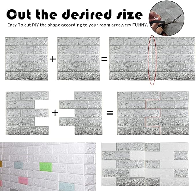 20 PCS Silvery 3D Wall Panels, 29 sq.feet Coverage, Printable Wallpaper Sticker with Self-Adhesive Waterproof Brick PE Foam Wall Panels Peel and Stick for Interior Wall Decor, Home Decoration