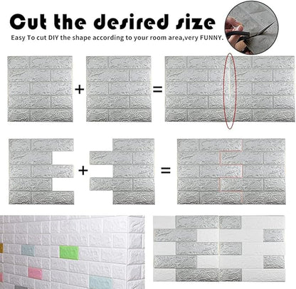 20 PCS Silvery 3D Wall Panels, 29 sq.feet Coverage, Printable Wallpaper Sticker with Self-Adhesive Waterproof Brick PE Foam Wall Panels Peel and Stick for Interior Wall Decor, Home Decoration