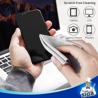 MR.SIGA Premium Microfiber Cleaning Cloths for Lens, Eyeglasses, Screens, Tablets, Glasses, 12 Pack, 6 x 7 inches (15 x 18 cm), Navy/Gray