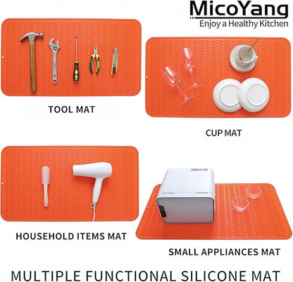 MicoYang Silicone Dish Drying Mat for Multiple Usage,Easy clean,Eco-friendly,Heat-resistant Silicone Mat for Kitchen Counter or Sink,Refrigerator or Drawer Liner Orange 4XL 32 inches x 18 inches