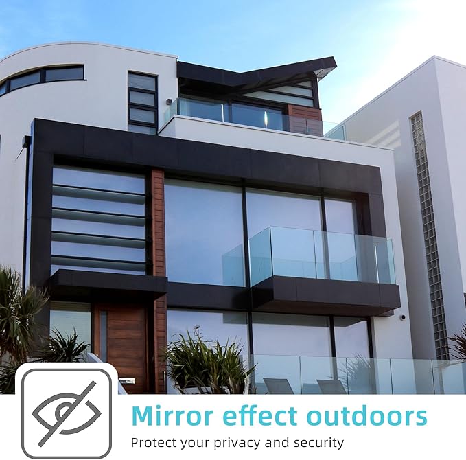 Filmgoo Window Privacy Film One Way Daytime Mirror Tint Treatments UV Heat Control Vinyl Stickers Sun Block Glass Paper Door Covering Reflective (Light Blue Silver, 17.5 Inch x 15.7 Feet)