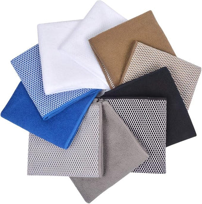 SINLAND Microfiber Dish Cloth for Washing Dishes Best Kitchen Washcloth Dish Rags Cleaning Cloths Poly Scour Side Color Assorted 12inchx12inch (Bluex4+whitex4+greyx4+brownx4+blackx4)