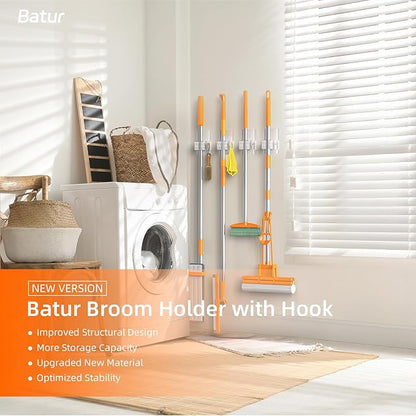 8 PackBroom Holder Wall Mount, New Version Adhesive Mop and Broom Holder Wall Mount, Super Anti-Slip Broom Hanger Mop Organizer Wall Hanging for Bathroom, Kitchen, Laundry Room