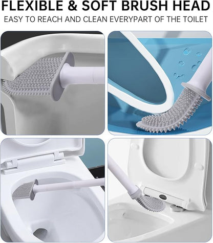 RV Silicone Toilet Brush with Holder, Toilet Bowl Brush for RV Travel Trailers/Campers, Anti-Drip Anti-Roll Compact Toilet Cleaner for Small Bathroom,Made by RVers for RVers