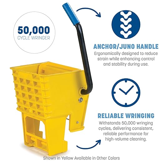 Carlisle FoodService Products 26-Quart Commercial Mop Bucket with Side-Press Wringer, Precision-Molded Polypropylene, Durable Wringer, Bucket with Non-Marking Casters, 18.5 x 16.5 x 23 Inches, Brown