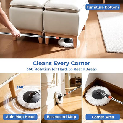 Foldable Spin Mop and Bucket System, Dual-Bucket Cleaning & Stainless Steel Wringing, Collapsible Storage with Detergent Bottle, 2 Reusable Microfiber Mop Heads for Floor Cleaning