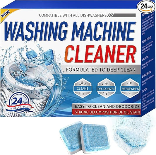 Washing Machine Cleaner Tablets, 24 Pack, 12 Month Supply, Pet-Safe Formula, HE Compatible for Top & Front Load Washers, Septic Safe