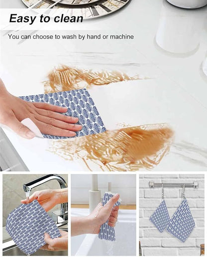 8 Pack Abstract Gradient Kitchen Dish Cloths, Leaves Texture Dishcloths for Kitchen, Reusable Paper Towels, Super Absorbent Quick Drying Washcloths Cleaning Wipes, 6x5 inch
