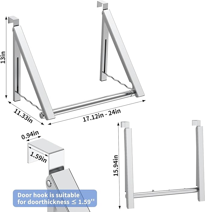Hleelomi Clothes Drying Rack for Laundry Room Organization,Foldable Over The Door Drying Racks for Saving Space, Silver 2 Racks and A Rod