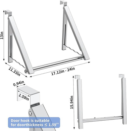 Hleelomi Clothes Drying Rack for Laundry Room Organization,Foldable Over The Door Drying Racks for Saving Space, Silver 2 Racks and A Rod