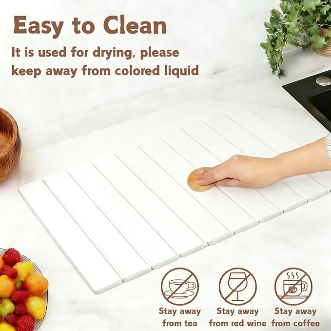 Dish Drying Mats, Large 24x16 Inch Diatomaceous Earth Drying Mat / Fast-Absorbing,Non-Slip Stone Drying Mat For Kitchen Counter / Eco-Friendly for Dishes (White)