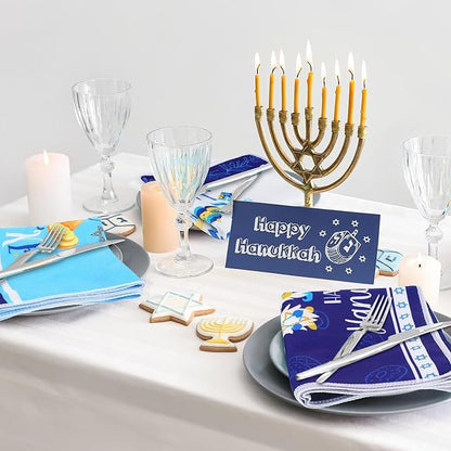 Zubebe 6 Pieces Hanukkah Kitchen Towels Decorations for Home Blue Menorah Gnomes Stars Happy Hanukkah Gift Candlestick Towels Jewish Festival Tea Towel Hand Drying Towel for Cooking Baking