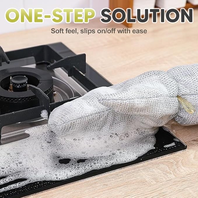Steel Wire Dishwashing Gloves, Silver Wire, Waterproof Oil Resistant Heat Resistant Gloves for Kitchen Cleaning
