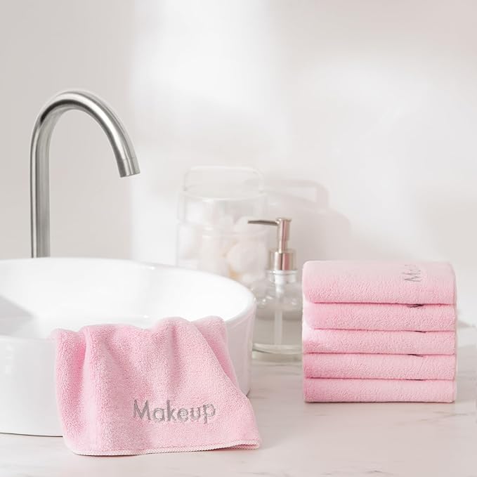 Arkwright Makeup Remover Fingertip Towels 6 Pack - Microfiber Coral Fleece Face Towels, Ultra Soft Reusable Washcloths, Gentle Facial Cleansing for Waterproof Makeup, 11 x 17, Pink
