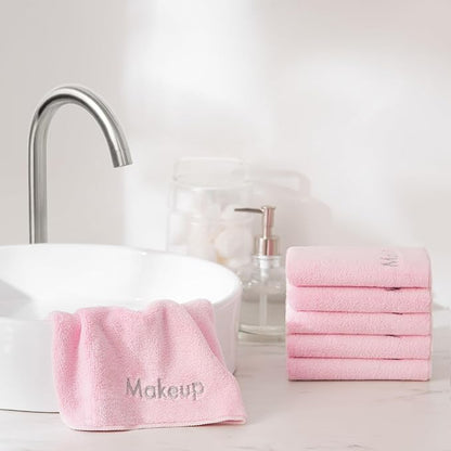 Arkwright Makeup Remover Fingertip Towels 6 Pack - Microfiber Coral Fleece Face Towels, Ultra Soft Reusable Washcloths, Gentle Facial Cleansing for Waterproof Makeup, 11 x 17, Pink