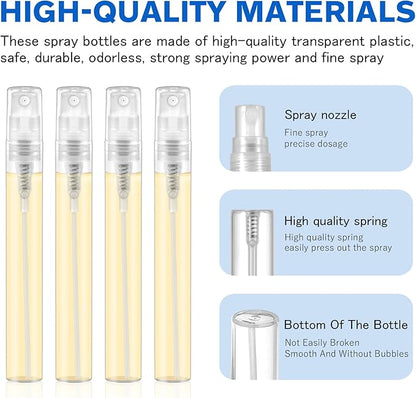 Mini Spray Bottle, Clear Plastic Empty Sample Containers, Fine Mist Perfume Travel Refillable Spray Bottle Perfume Atomizer Small Portable Bottle for Cleaning, Travel, Essential Oils (60, 5ml)