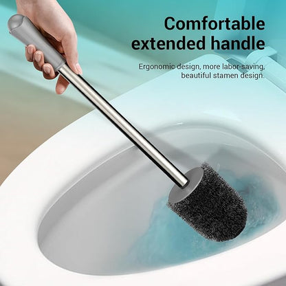 Toilet Brush and Holder Set, with Stainless Steel Handle Toilet Bowl Brush, Compact Toilet Scrubber Brush for Deep Cleaning Bathroom Restroom, Easy to Assemble-Grey
