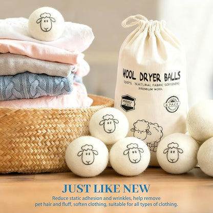 Wool Dryer Balls 6-Pack,Premium New Zealand Dryer Balls Laundry Reusable,100% Wool, Hand-Felted,Natural Fabric Softener, Reduces Clothing Wrinkles & Static Reduction,and Saves Drying Time