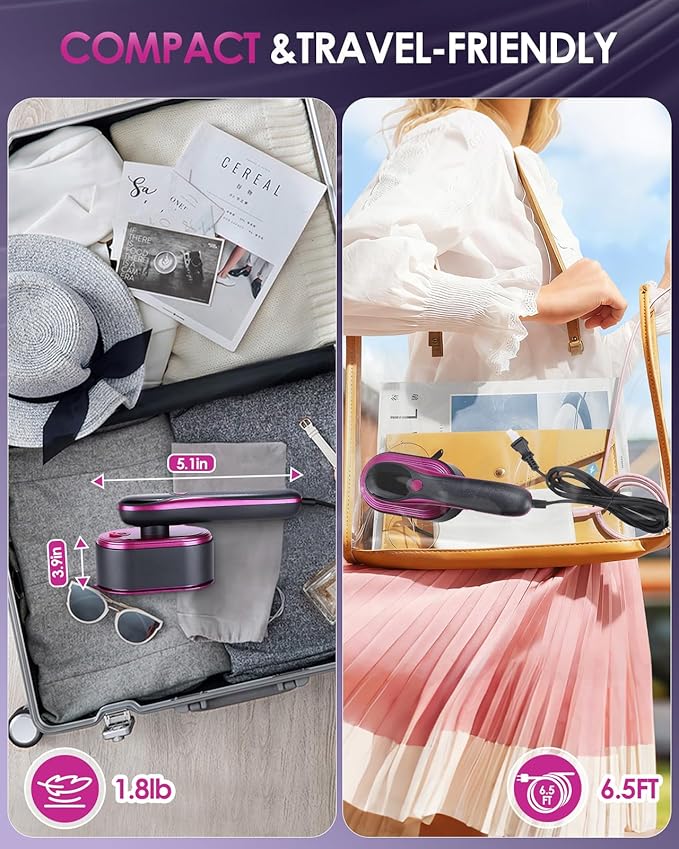 Travel Steamer for Clothes, 2-in-1 Foldable Handheld Garment Steamer & Iron with LED Display, 10s Fast Heat Up, Smart Steam Control with 4 Modes, No-Leak Design, Perfect for Home & Travel