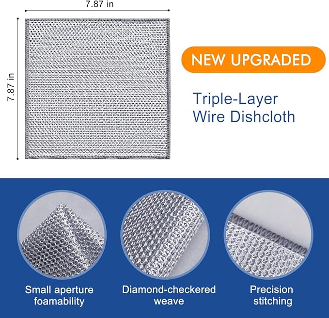 50 Pairs Multipurpose 3-Layer Thickened Steel Wire Dishwashing Cloth – Non-Scratch Metal Cleaning Rag for Wet & Dry Surfaces,Long-Lasting Reusable Kitchen Scrubber for Pots, Pans, and Cookware