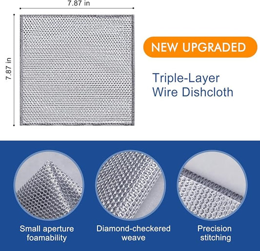 100 Pairs Multipurpose 3-Layer Thickened Steel Wire Dishwashing Cloth – Non-Scratch Metal Cleaning Rag for Wet & Dry Surfaces,Long-Lasting Reusable Kitchen Scrubber for Pots, Pans, and Cookware