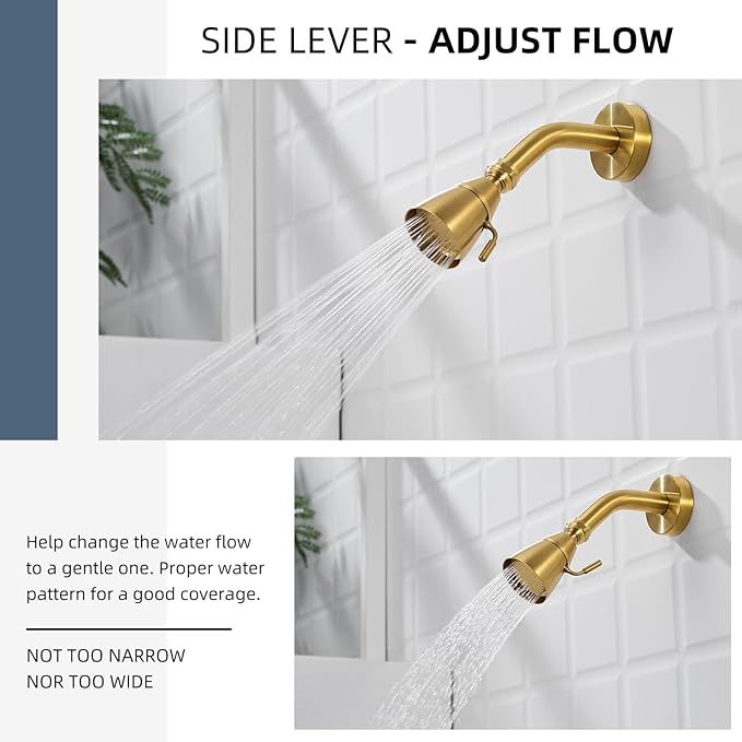 Angle Simple High Flow Shower Head, Brass Shower Sprayer for Outdoor, Adjustable Angle and Water Flow, G 1/2, Brushed Dark Gold
