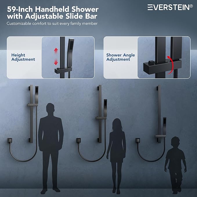 Celling Mount 64 Color LED Mood Lighting Dual Rainfall Shower Head Faucet, 12 Inch Rainfall Shower System (Matte Black)
