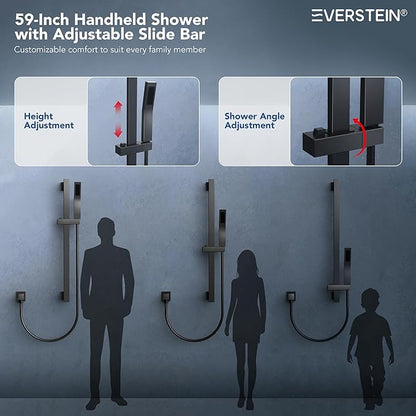Celling Mount 64 Color LED Mood Lighting Dual Rainfall Shower Head Faucet, 12 Inch Rainfall Shower System (Matte Black)