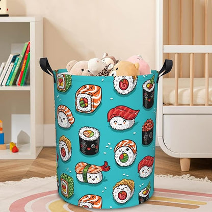 Cute Kawaii Sushi Laundry Basket Foldable Laundry Hamper Waterproof Oxford Cloth Large Laundry Basket Clothes Storage Bucket Toy Organizer For Bathroom, Laundry, College 17.3 x16.5 Inch