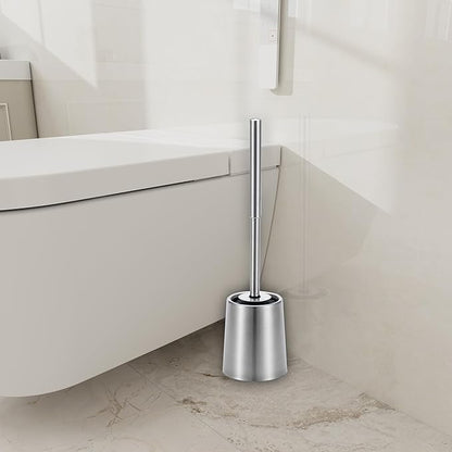 SUS304 Stainless Steel Toilet Brush and Holder Silicone Bathroom Brush TPE Brush Head Toilet Cleaner for Bowl Bathroom Cleaning Brush Caddy Cepillo de Baño Brushed Silver