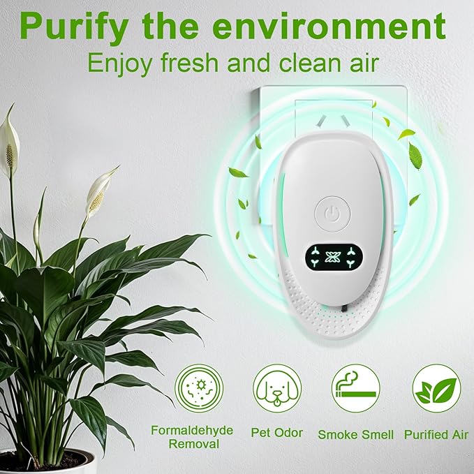 6 Pack Plug-In Air Purifier & Negative Ionizer, Home & Office Air Freshener, Odor Eliminator for Pets, Smoke, Kitchen, Plug & Play, Quiet Operation (6 Units)