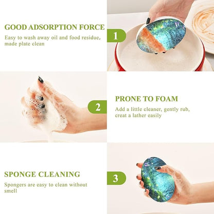 Fairyland Kitchen Scrub Sponges, Pop-up Kitchen Cleaning Sponges Reusable Dish Washing Sponges for Bathroom Household Cleaning 3 Pack - Non Scratch Scrubber