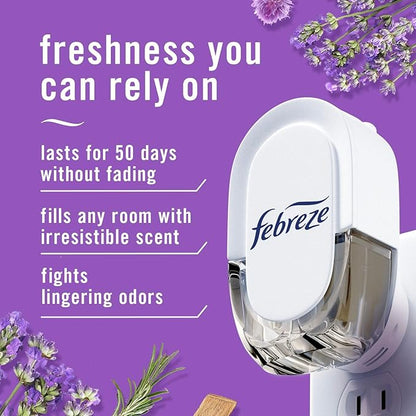 Febreze Plug In Air Freshener, Odor-Fighting Scented Oil Refill, Twlight Lavender and Downy April Fresh Scents, 4 Refills