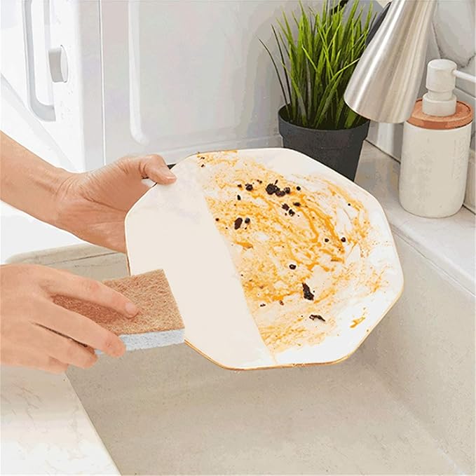 12 Pack Natural Cellulose Biodegradable Sponges, Non Scratch Kitchen Cleaning Sponge, Eco Friendly Coconut Fiber and Wood Cellulose Scrubber Sponge, Household Cleaning Sponges for Kitchen Dishwashing