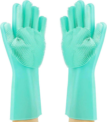 Magic Dishwashing Cleaning Sponge Gloves Reusable Silicone Brush Scrubber Gloves